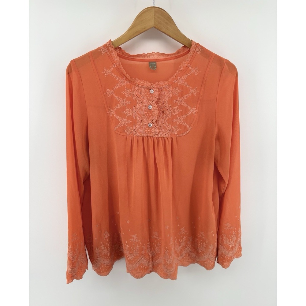 FARM Rio Eyelet Blouse Size L (G) Dainty Feminine Preppy Whimsical Festival Chic
